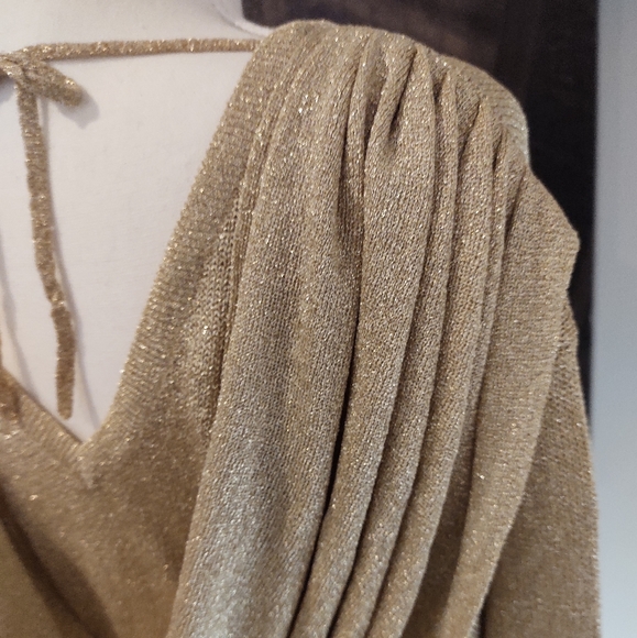 Vintage Dramatic Gold Lame Lurex Draped Open Back Evening Sweater | Sz 12-14 - Picture 5 of 13